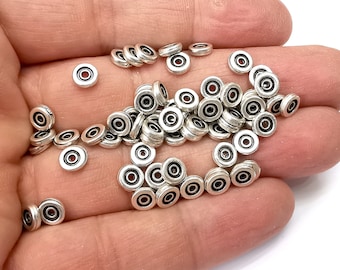 Round Rondelle Beads Antique Silver Plated Metal Beads (6mm)  G33508