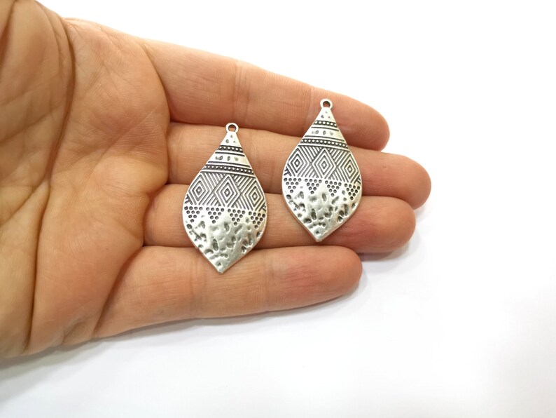 2 Silver Charms Antique Silver Plated Charms 44x23mm G17838 Etsy