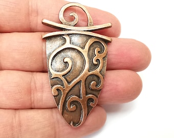 Copper Dangle Pendant, Rustic Pendant, Boho Charm, Earring Charm, Copper Pendant, Necklace Parts, Antique Copper Plated 62x35mm G35549