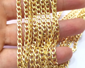 Gold Flat Chain Gold Plated Curb Chain (6.6x4.1 mm) 1 Meter - 3.3 Feet  G18177