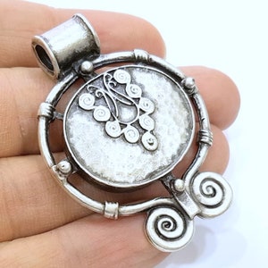 Antique Silver Tribal Pendants Ethnic Pendant 54x40mm Antique Silver Plated G6681 image 1