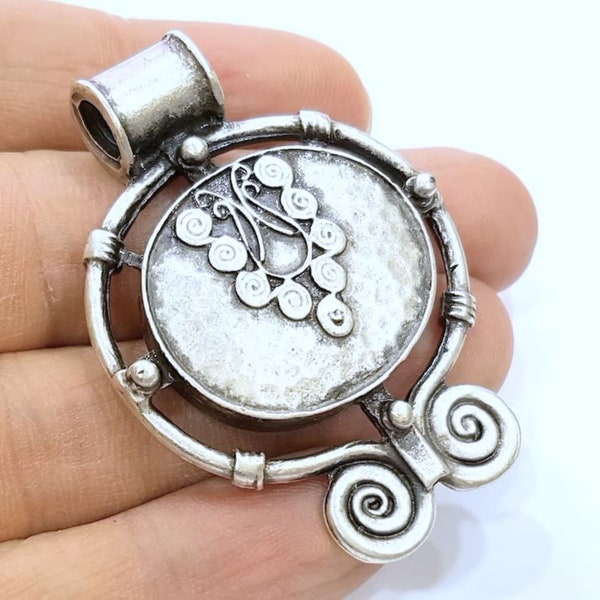 Antique Silver Tribal Pendants Ethnic Pendant (54x40mm) Antique Silver Plated G6681