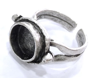 Adjustable Ring Blank, ( 10mm blank ) Antique Silver Plated Brass G5236