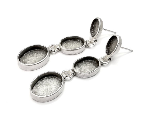Oval Dangle Earring Set Base Wire Antique Silver Plaque Laiton Earring Base G26836 Etsy France