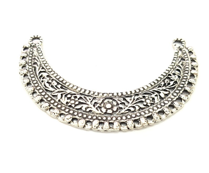 Silver Pendant Oxidized Silver Collar Pendants Antique Silver Plated Pendants (114x25mm) G6532 image 3