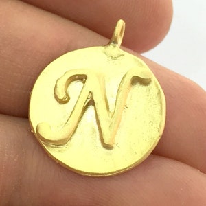 Initials  N Charm , Gold Plated Brass G4841