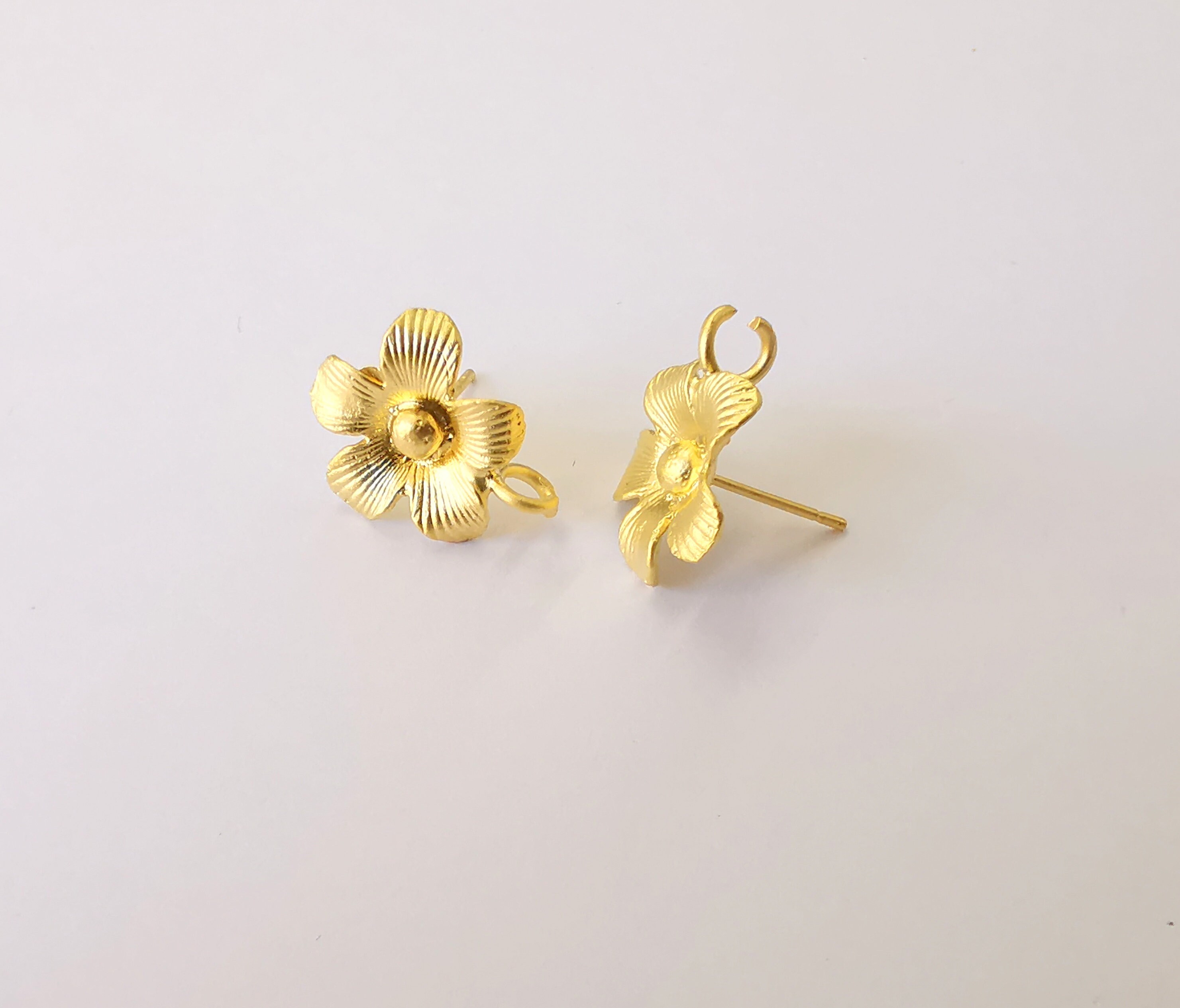 Flower Earring Stud Base Gold Plated Brass Earring 1 Pair (18x15mm