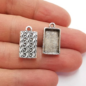 Charms Blank Bezel Resin Bezel Mosaic Mountings Cabochon Antique Silver Plated Charms (21x12mm)( 15x9 mm Bezel Inner Size)  G20933