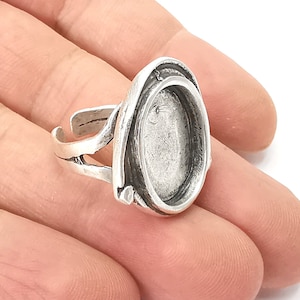 Oval blank silver ring setting cabochon mounting adjustable ring base bezel Antique silver plated brass  (19x15mm) G26197