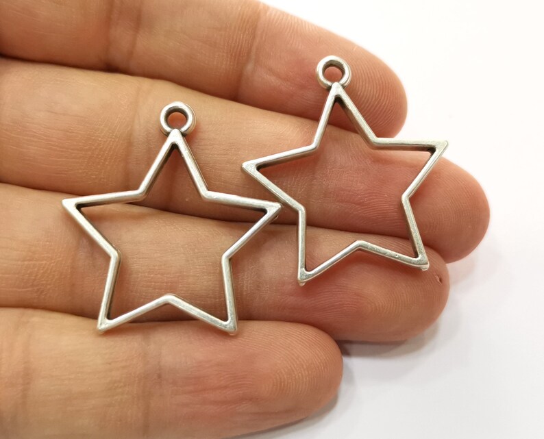 G19163 33x31mm 4 Star Bezel Charms Antique Silver Plated Charms