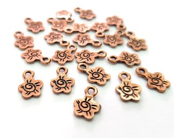 30 Flower Charm Antique Copper Charm Antique Copper Plated Metal (13x8mm) G13806