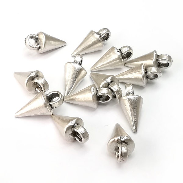 Cone, Spike Charms, Dangle Charms Antique Silver Plated (13x6mm) G33073