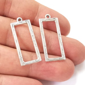 4 Silver rectangle charms Antique silver plated DIY earring component (33x13mm) G27326