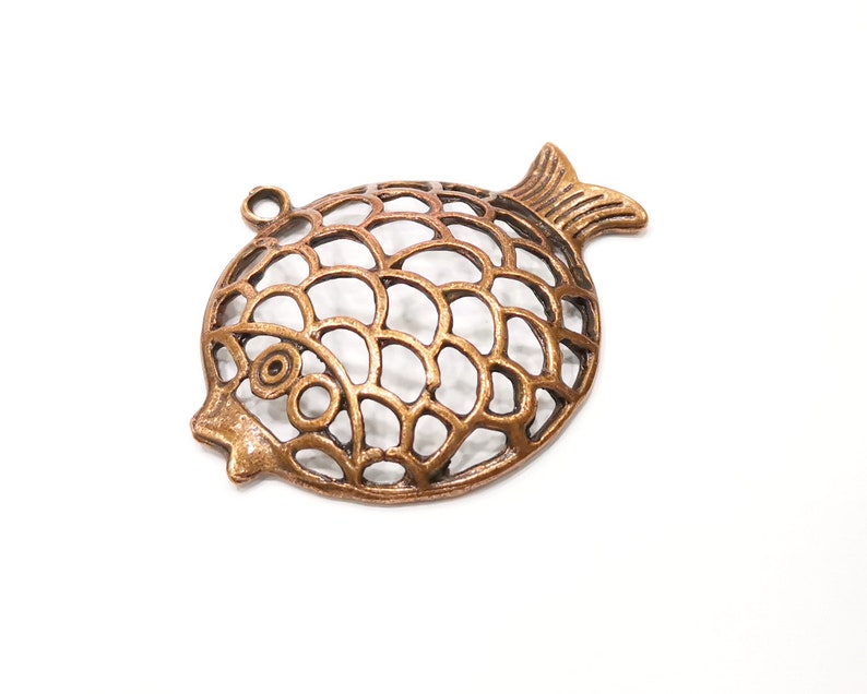 Fish Pendant Antique Copper Plated Metal G17360 57x48mm