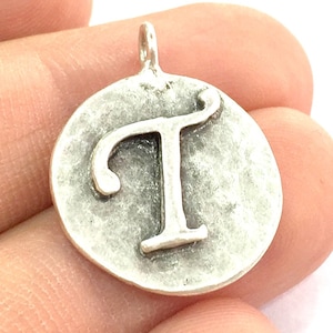 Initials  T Charm , Antique Silver  Plated Brass G4854