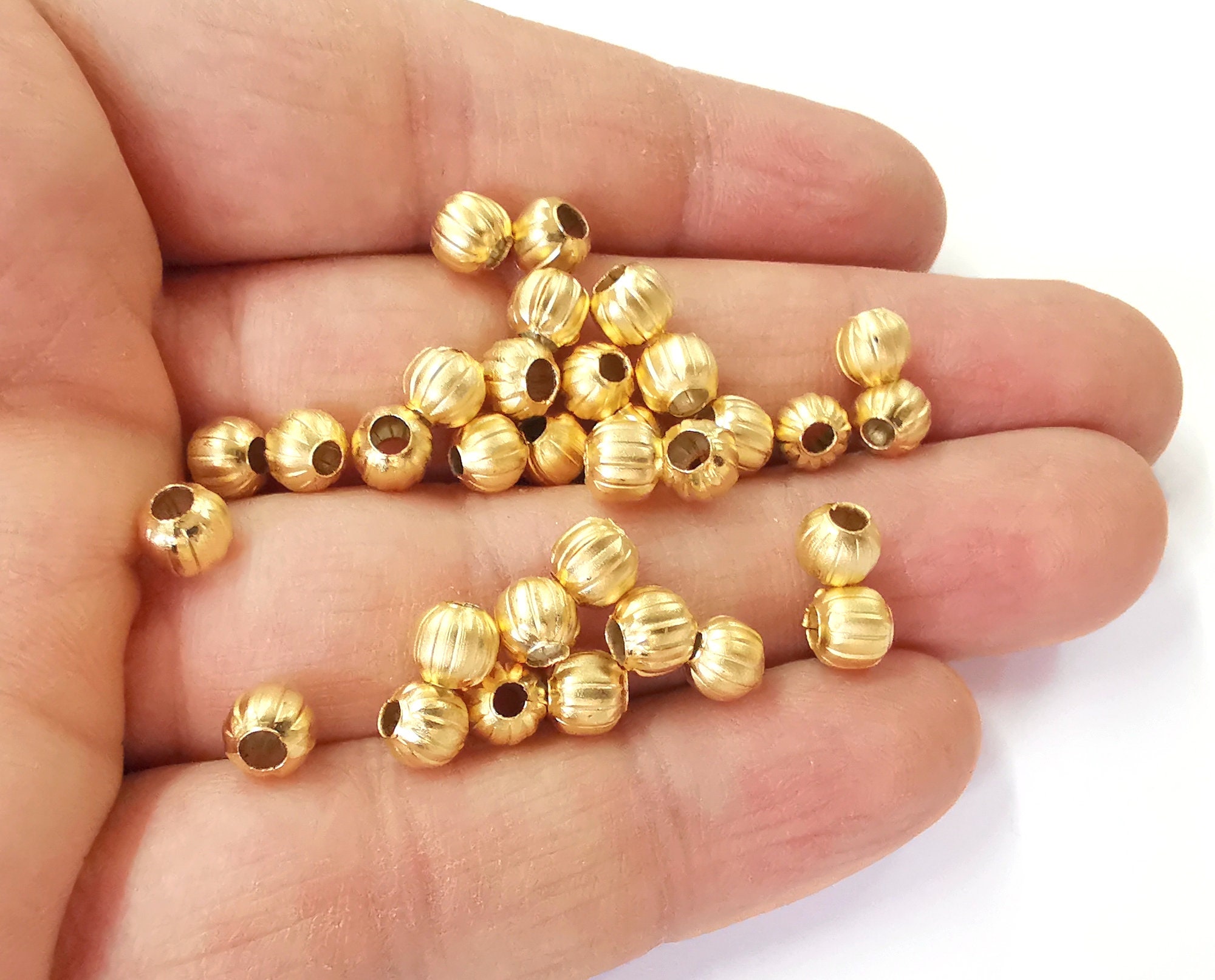 10 Ribbed Round Beads Gold Plated Beads 6mm G24392 -  Denmark