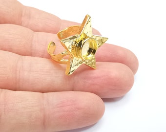 Shiny Gold Star Ring Setting, Cabochon Blank, Resin Bezel, Triangle Ring Mounting, Epoxy Frame Base, Adjustable Shiny Gold Plated 8mm G35658