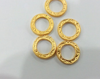 5 Gold Circle Finding Gold Plated Ring Round Charms  (15 mm) ,  G19775