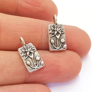 Lotus Charms Flower Charms Antique Silver Plated Charms (18x9mm)  G20381