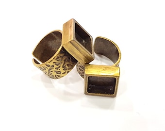 Antique Bronze Ring Blank Setting Cabochon Base inlay Ring Backs Mounting Adjustable Ring Bezel (10x10mm blank) Antique Bronze Plated G15650