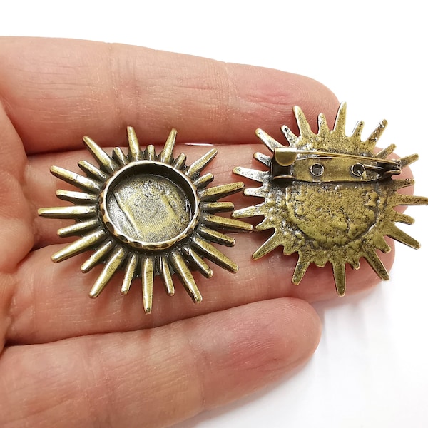 Sun Brooch Holders Pin Brooch Blanks Brooch Bezel Antique Bronze Plated Brooch Pin Findings (16mm Bezel size) G21304