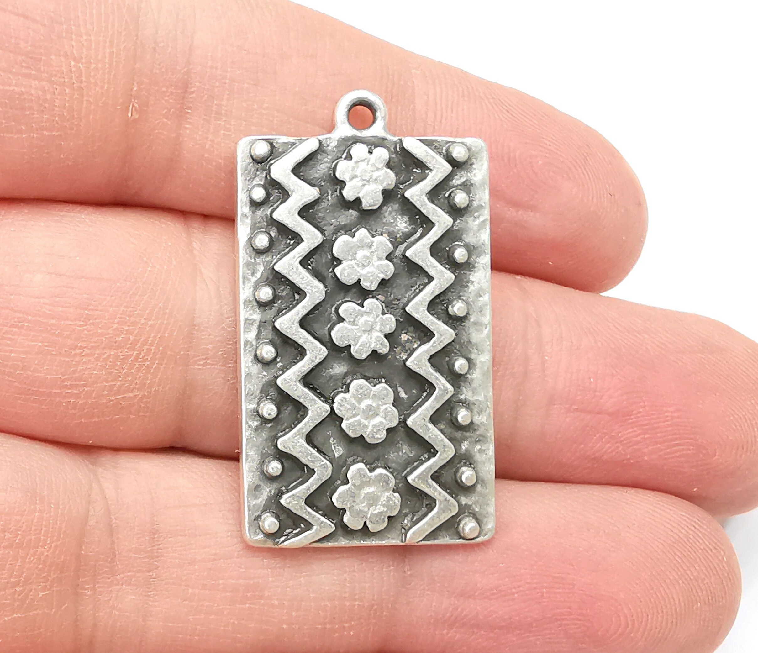 Flower Motif Charms, Antique Silver Plated (35x20mm) G29159 - Etsy