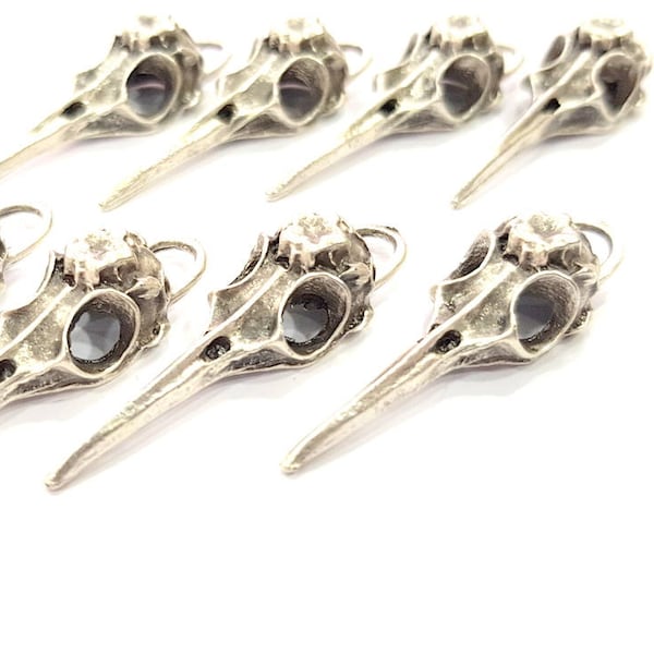 Bird Head Skull Charm Antique Silver Plated Charms (40x12mm) G13617