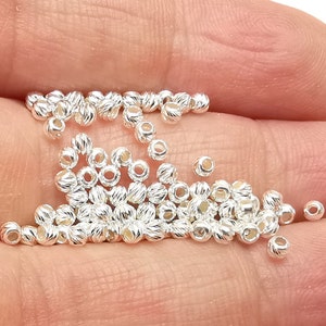 Cuentas redondas de plata de ley con múltiples cortes de diamante, cuentas de plata maciza 925, cuentas de bola de discoteca, cuentas para pulseras y collares de plata (2,3 mm) G30388