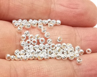 Srebrne koraliki z wielokolorowym szlifem diamentowym, okrągłe kulki ze srebra próby 925, koraliki z litego srebra, koraliki do bransoletki i naszyjnika (2,3 mm) G30388