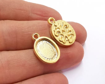 2 Charmes ovales à motifs Blank Bezel Resin Bezel Mosaic Mountings Gold Plated Penchon Tray (22x14mm)( 15x11 mm Taille intérieure) G20950