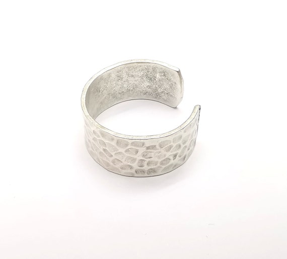 Hammered Ring Blank Ring Adjustable Antique Silver Plated Brass (10mm) G34613