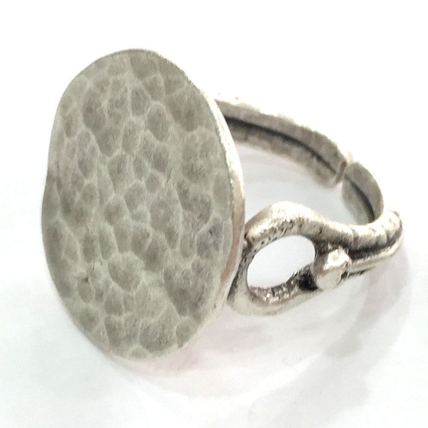 Verstelbare ring, blanco (20 mm), antiek verzilverd messing G3795