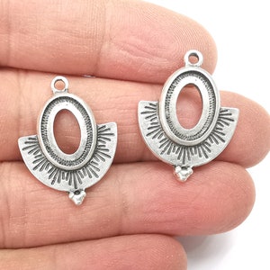 Ethnic Silver Charms Blank Resin Bezel Mounting Cabochon Base Setting Antique Silver Plated Charms (14x10mm Blank) G27647