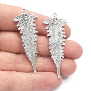 2 Fern Leaf Charms Antique Silver Plated Plants Pendant (53x22mm) G27245