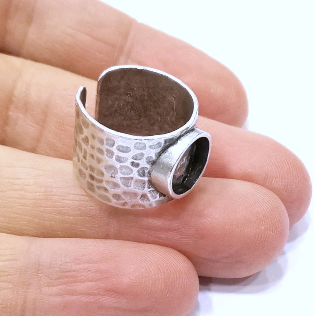 Silver Hammered Ring Setting Resin Ring Blank Cabochon Base Inlay ...