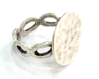 Adjustable Ring Blank, (15mm blank ) Antique Silver Plated Brass G5322