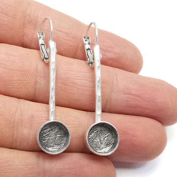 Hammered Stick Earring Round Blank Base Settings Silver Resin Cabochon Inlay Blank Mountings Antique Silver Brass (10mm blank) G27178