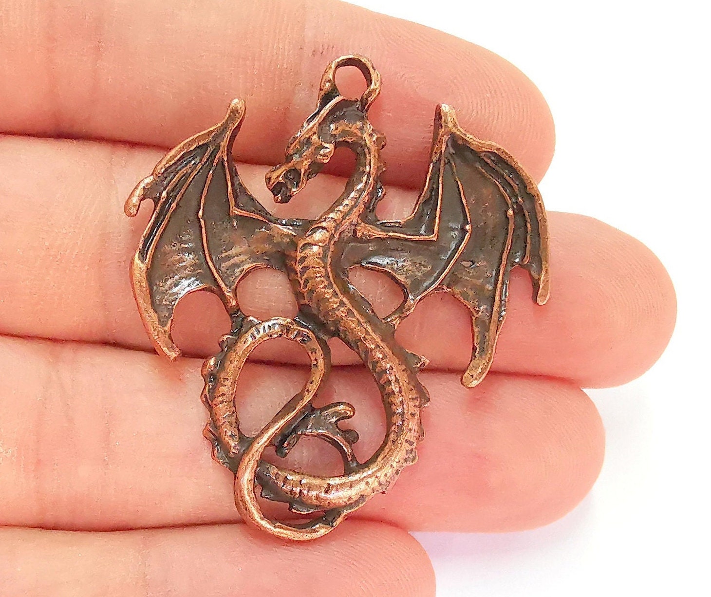 5 Antique Copper Dragon Head Bookmarks, Metal Fantasy DIY Bookmark Blanks