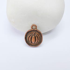 Pumpa-berlock-hänge, dubbelsidig höstskördedesign, rund Halloween-berlock, 16 x 13 mm, antik koppar G38175