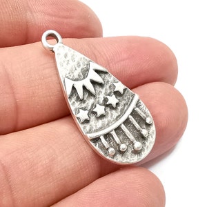 Drop Stars Charms, Sun Charm, Antique Silver Plated Charms (33x16mm) G28862
