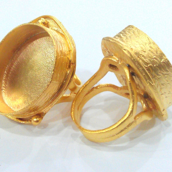 Ring Settings Cabochon Base,Mountings  Gold Plated Brass (25x18 mm Blank)  G10783