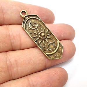 Celestial Moon and Sun Charms, Cosmic Pendant, Earring Charms, Night Sky Boho Charms, Antique Bronze Plated Zamac 44x14mm G36511