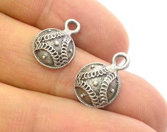 4 Silver Charms Antique Silver Plated Brass Charms 4 pcs (11 mm) G3007