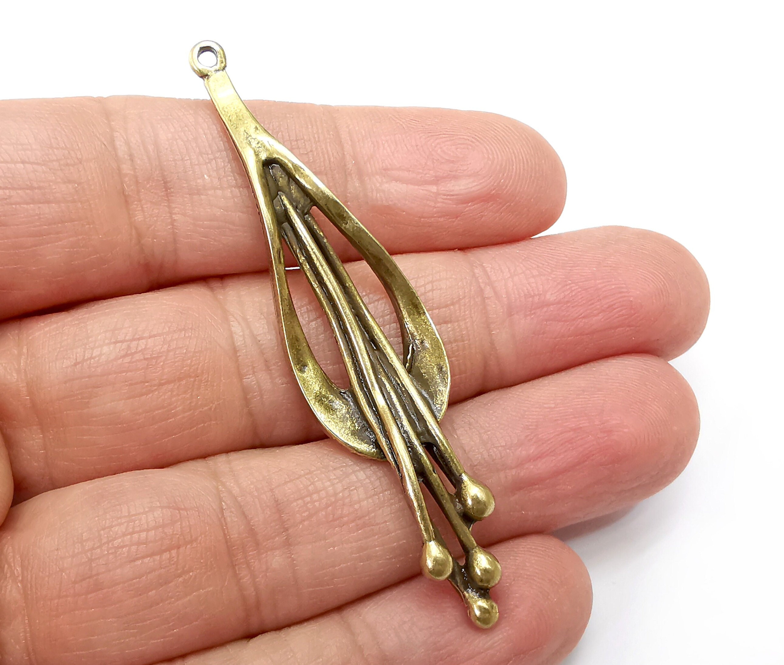 Flower Seeds Charms, Antique Bronze Plated Dangle Charms (67x16mm