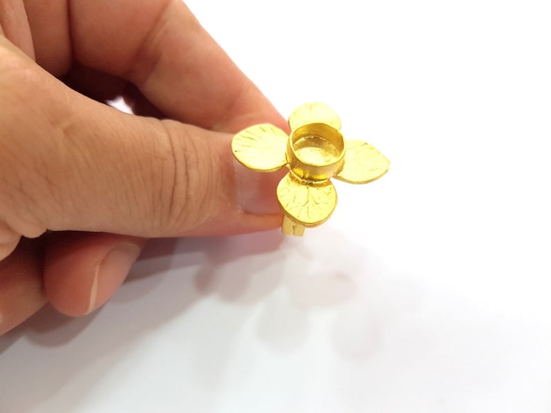 Gold Plated Brass G14720 Gold Ring Settings Blank inlay Ring Mosaic Ring Bezel Base Cabochon Mountings Adjustable 10mm blank