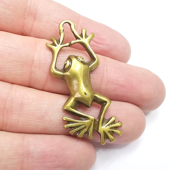 Frog Charms, Dangle Earring, DIY Charms, Antique Bronze Plated Pendant (50x20mm) G29398