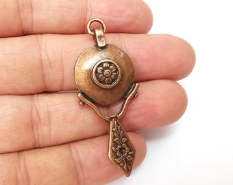 Copper Flower Charms, Boho Charm, Rustic Charm, Earring Charm, Copper Pendant, Necklace Parts, Antique Copper Plated 54x21mm G35594