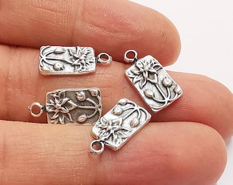 Lotus Charms Flower Charms Antique Silver Plated Charms (18x9mm)  G20584