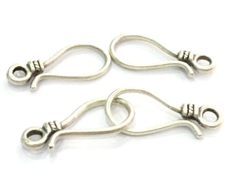 Silver Hook Clasp Findings , Antique Silver Plated Brass (26x11mm) G4646