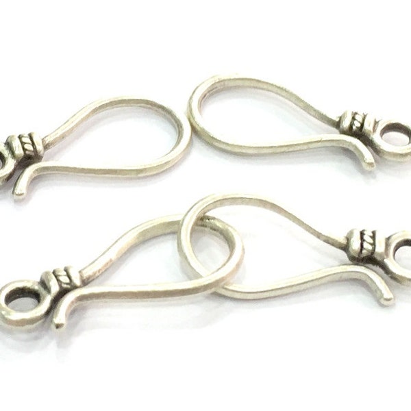 Silver Hook Clasp Findings , Antique Silver Plated Brass (26x11mm) G4646